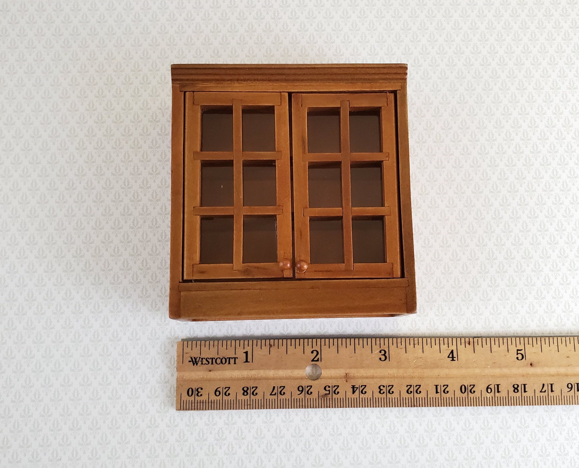 Dollhouse Miniature Upper Kitchen Cabinet Walnut Finish 1:12 Scale Hanging Cabinet