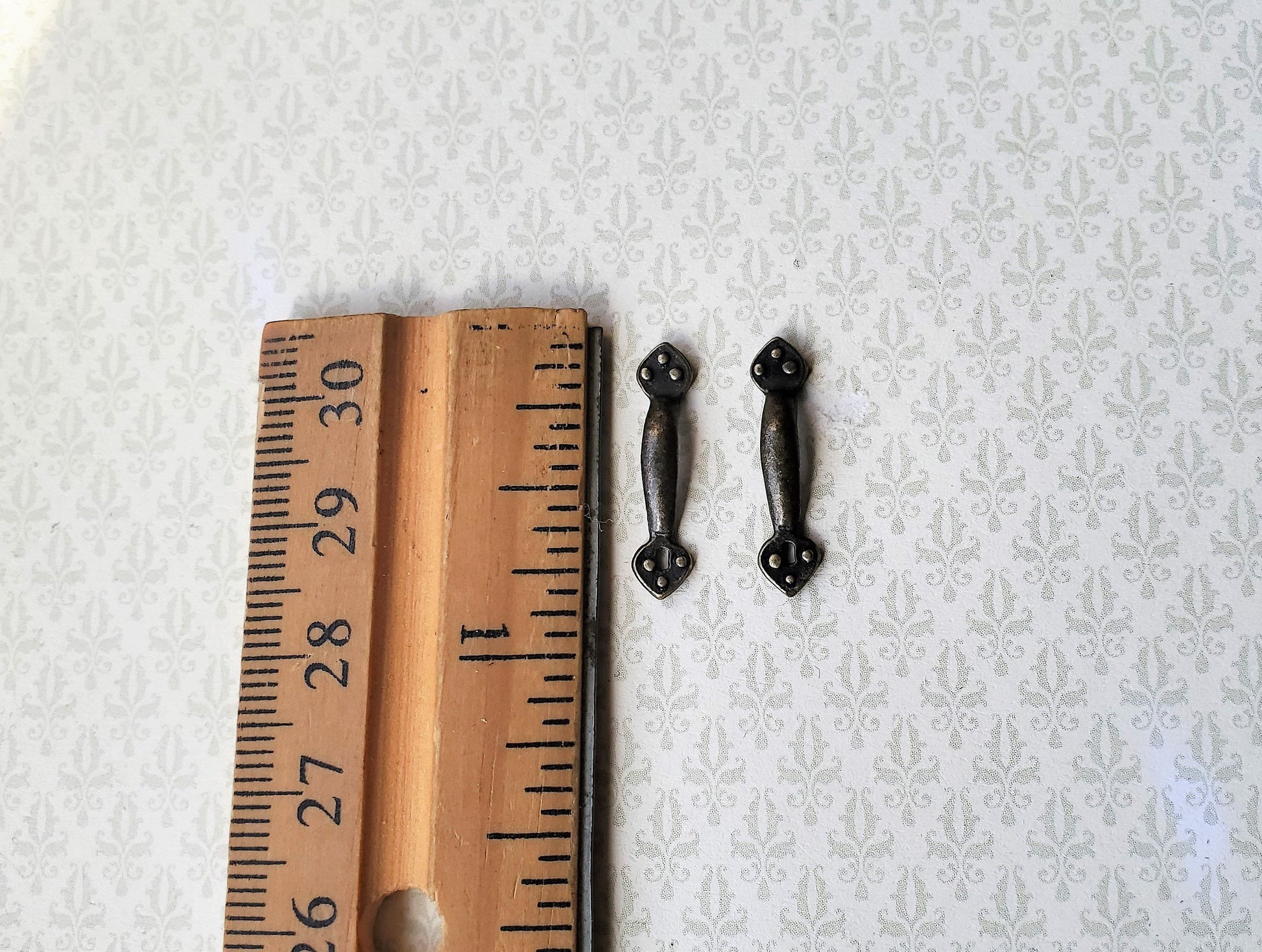 Dollhouse Miniature Door Handles with Keyhole Tudor Style x2 Antique Bronze Finish 1:12 Scale