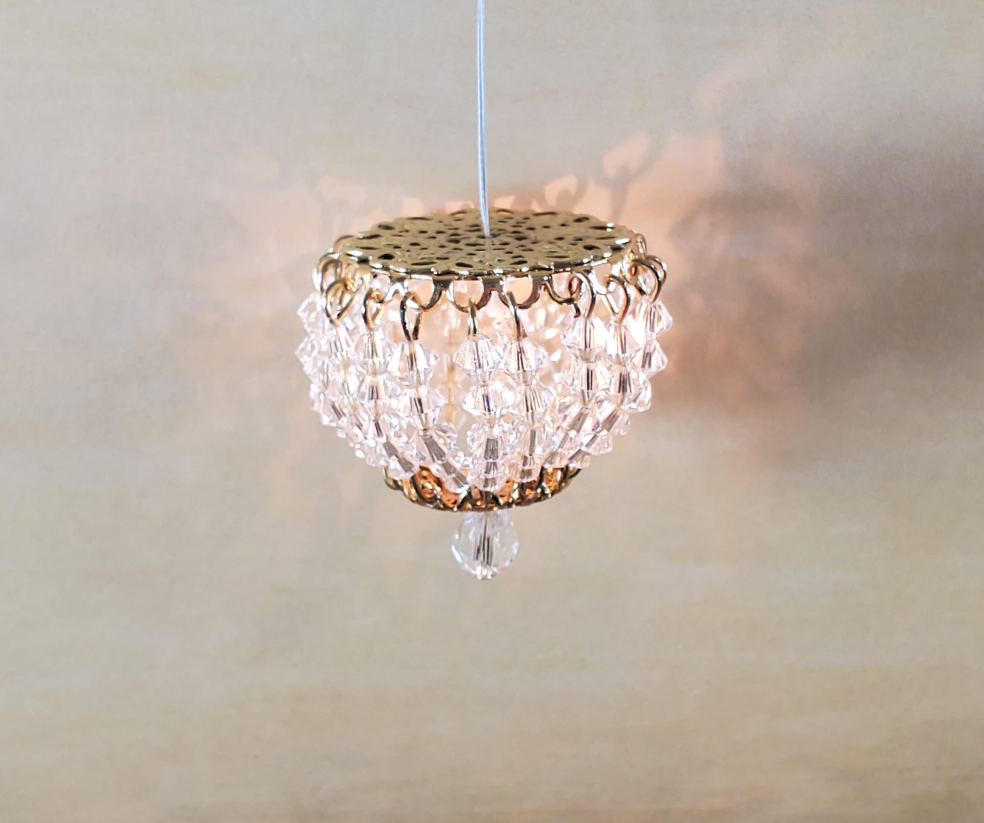 Dollhouse Crystal Ceiling Light Flush Mount Real Glass 12 Volt 1:12 Scale Miniature