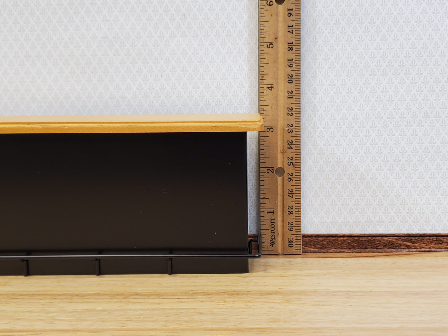 Dollhouse Miniature Bar Counter 3 Stools Black Metal & Oak Wood 1:12 Scale Large