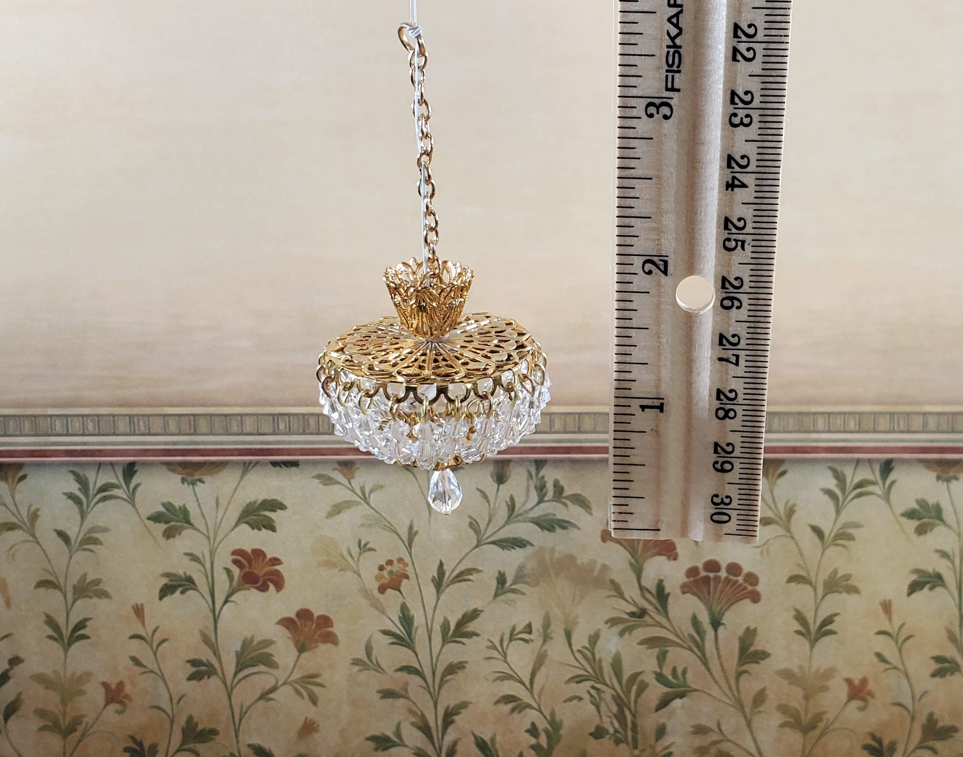 Dollhouse Ceiling Light Real Glass Crystals Low Profile 12 Volt 1:12 Scale Miniature