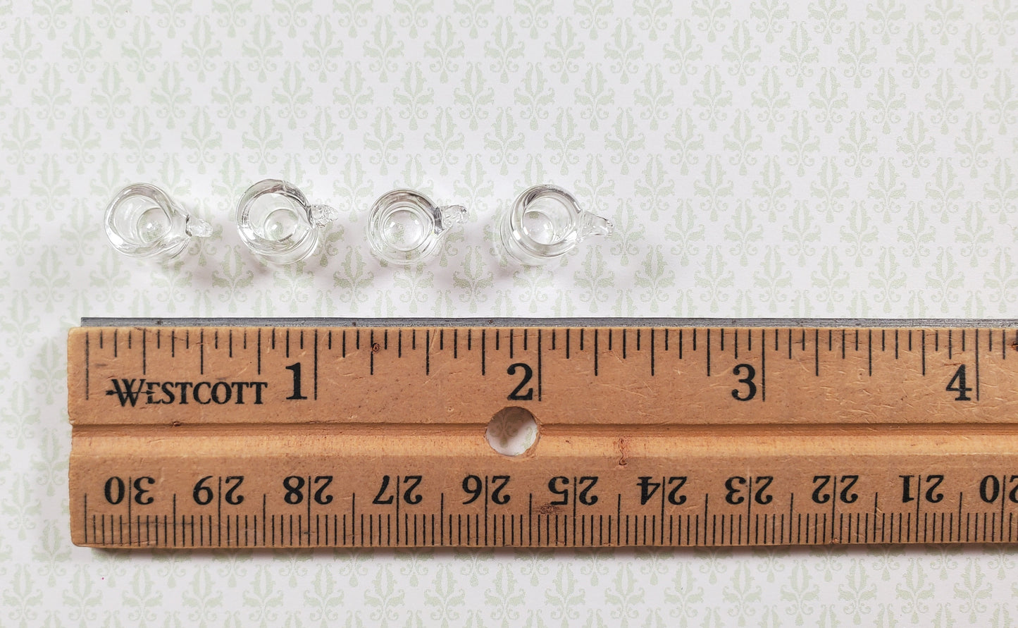 Dollhouse Clear Glass Mugs with Handle Set of 4 1:12 Scale Miniature Kitchen