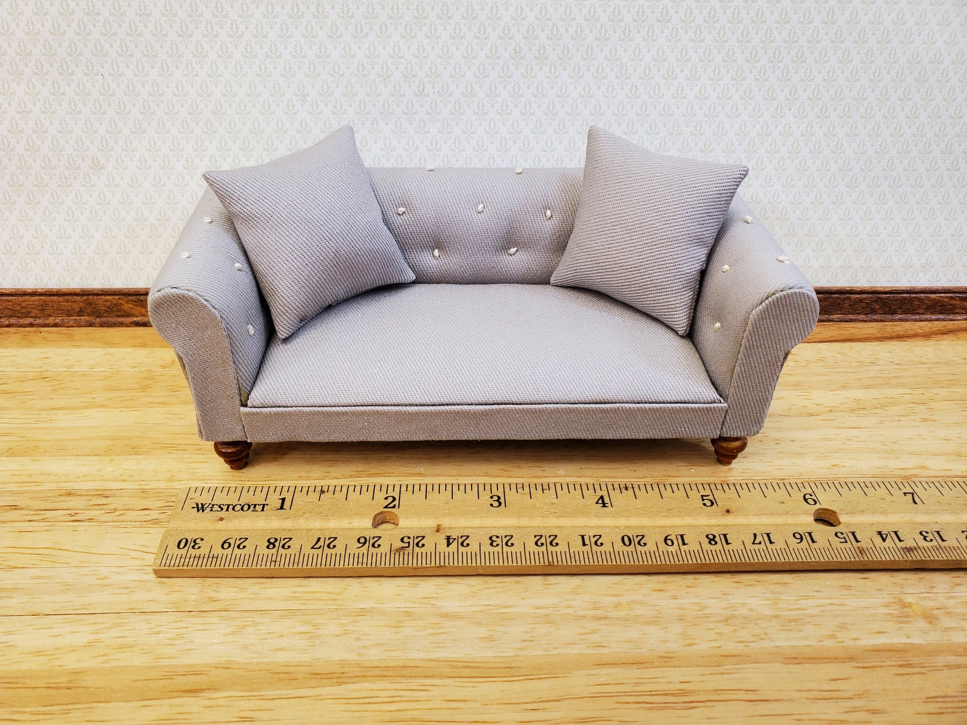 Dollhouse Sofa Couch Chesterfield Gray Tufted 1:12 Scale Miniature Furniture