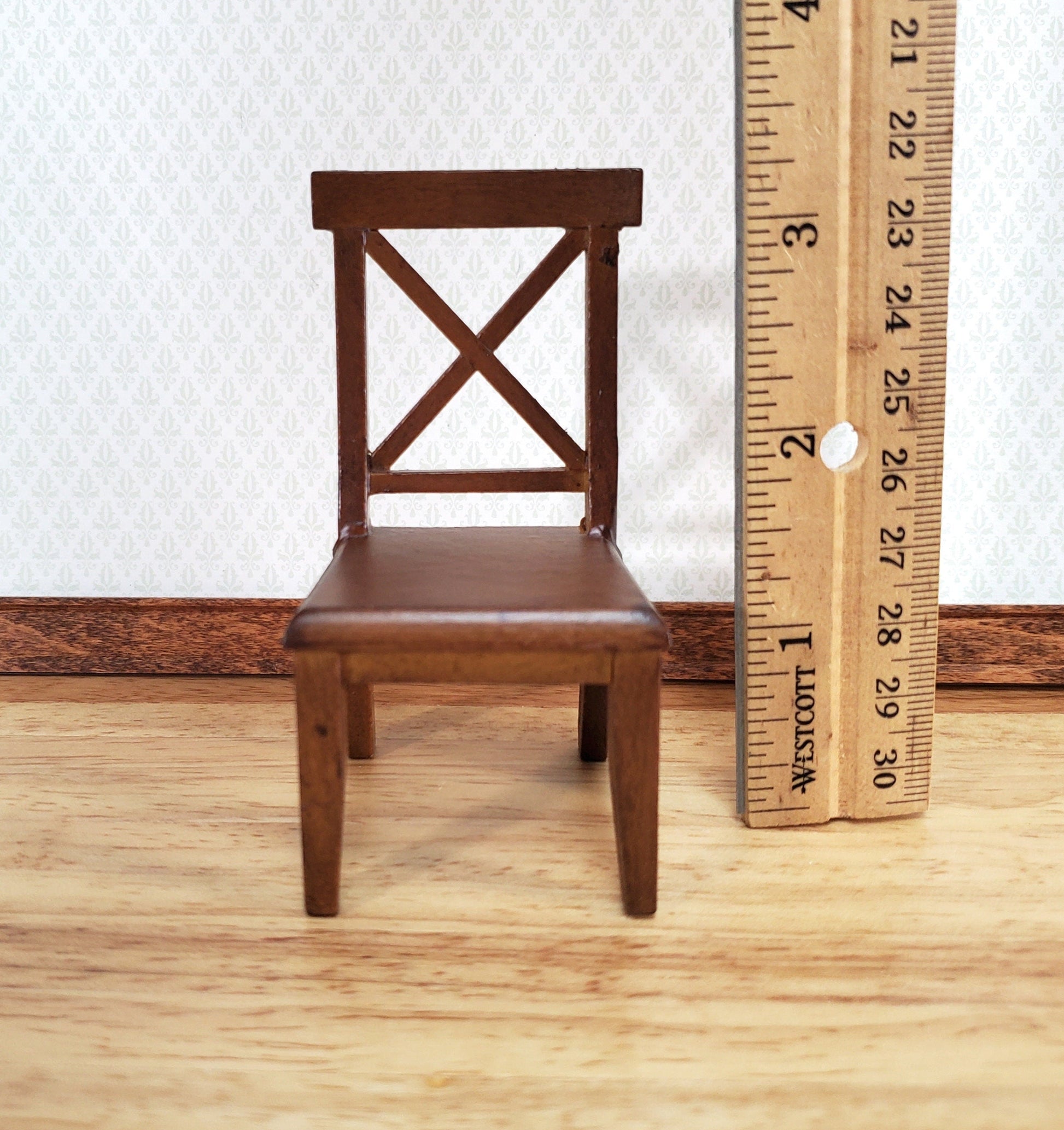 Dollhouse Chair Kitchen Dining Cross Buck Walnut Finish Wood 1:12 Scale Miniature Furniture