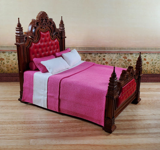 JBM Dollhouse Bed Victorian Gothic Style 1:12 Miniature Furniture Walnut Finish - Miniature Crush