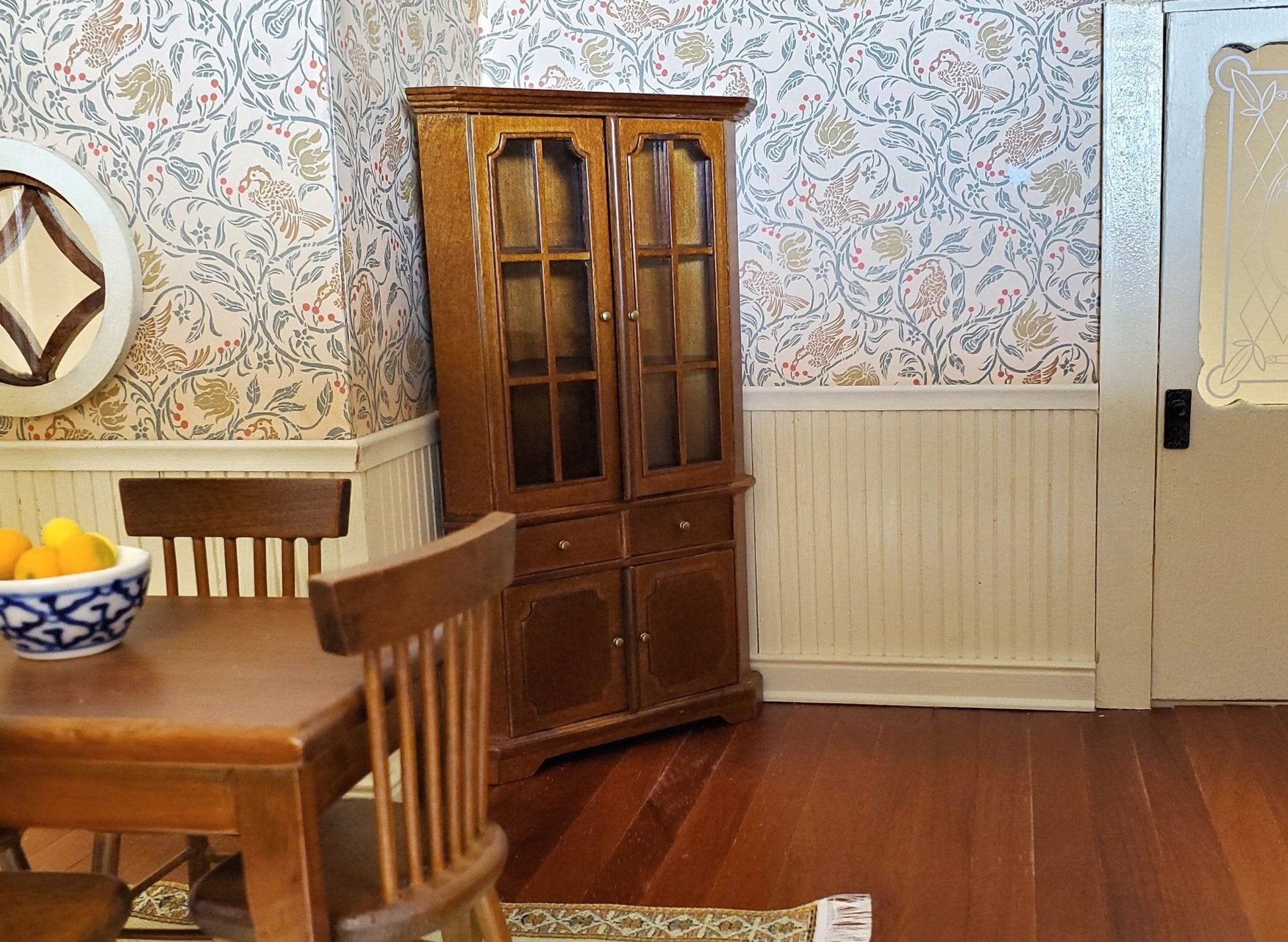 JBM Dollhouse Corner Cabinet Hutch 1:12 Scale Miniature Furniture Walnut Finish - Miniature Crush