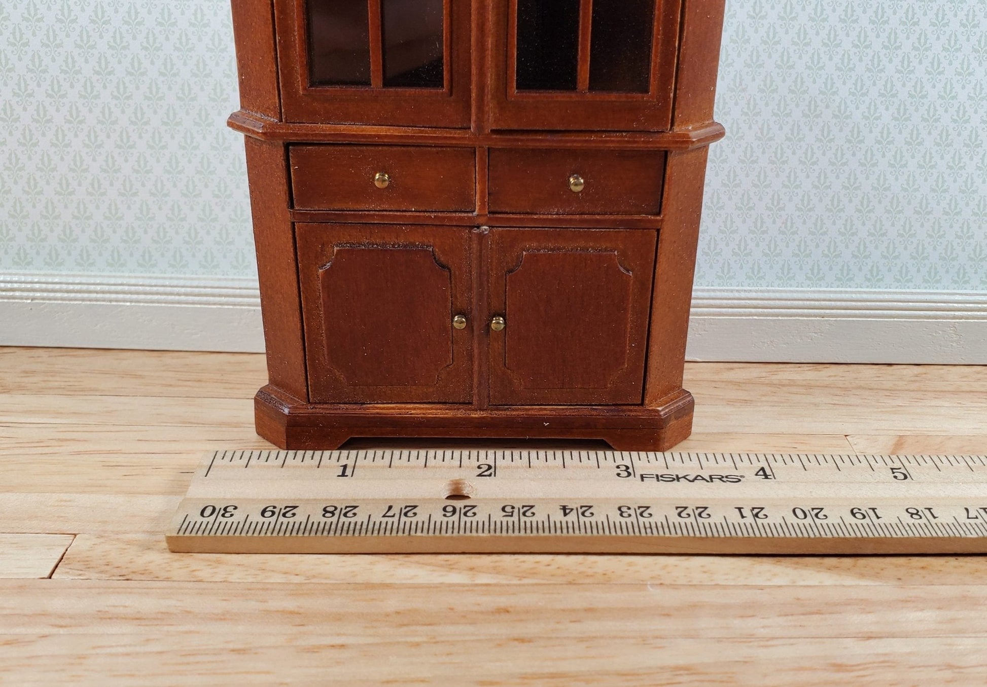 JBM Dollhouse Corner Cabinet Hutch 1:12 Scale Miniature Furniture Walnut Finish - Miniature Crush