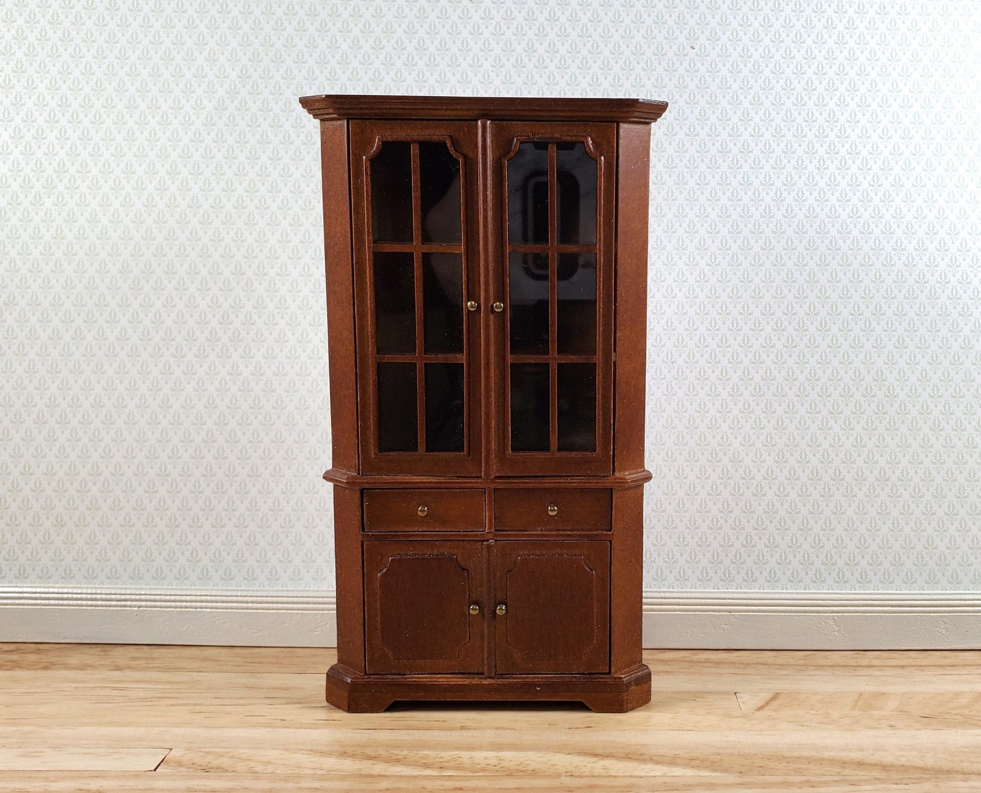 JBM Dollhouse Corner Cabinet Hutch 1:12 Scale Miniature Furniture Walnut Finish - Miniature Crush