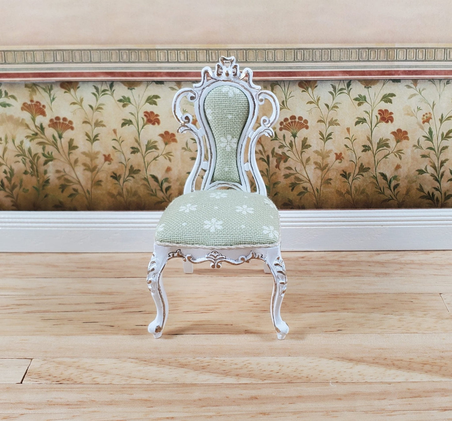 JBM Dollhouse Dressing or Vanity Chair White Gold 1:12 Scale Miniature Furniture - Miniature Crush