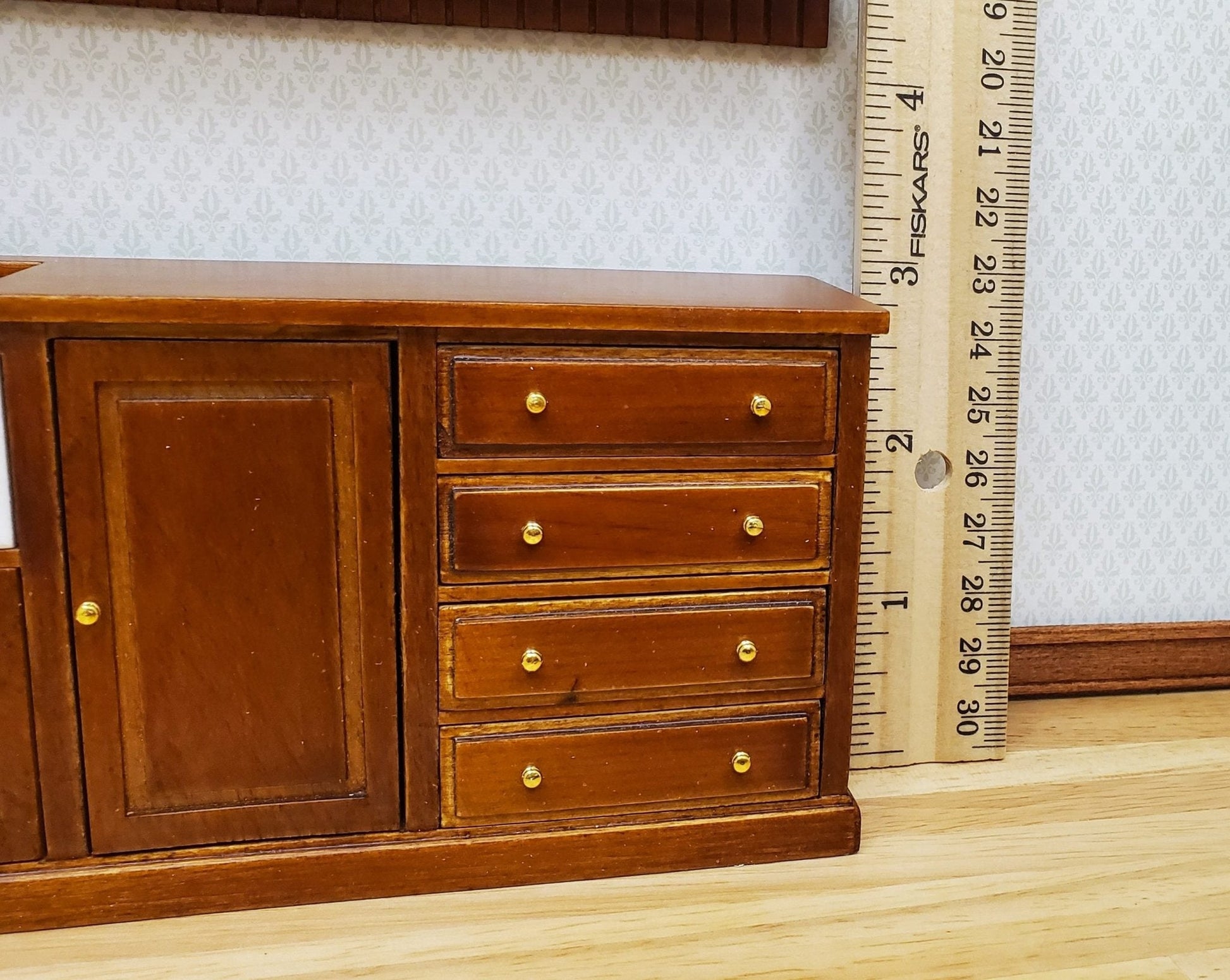 JBM Dollhouse Kitchen Sink & Plate Shelf Farmhouse Style Walnut Finish 1:12 Scale - Miniature Crush