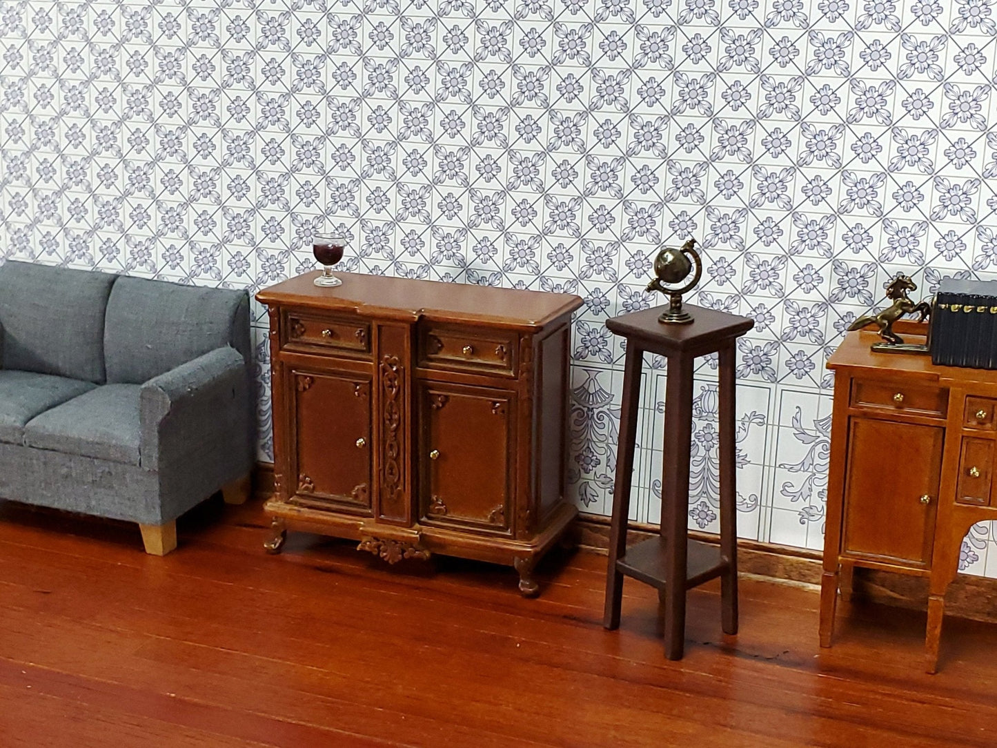 JBM Dollhouse Sideboard Buffet Walnut Finish 1:12 Scale Miniature Furniture - Miniature Crush
