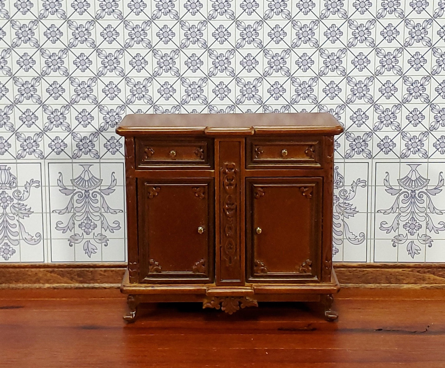 JBM Dollhouse Sideboard Buffet Walnut Finish 1:12 Scale Miniature Furniture - Miniature Crush