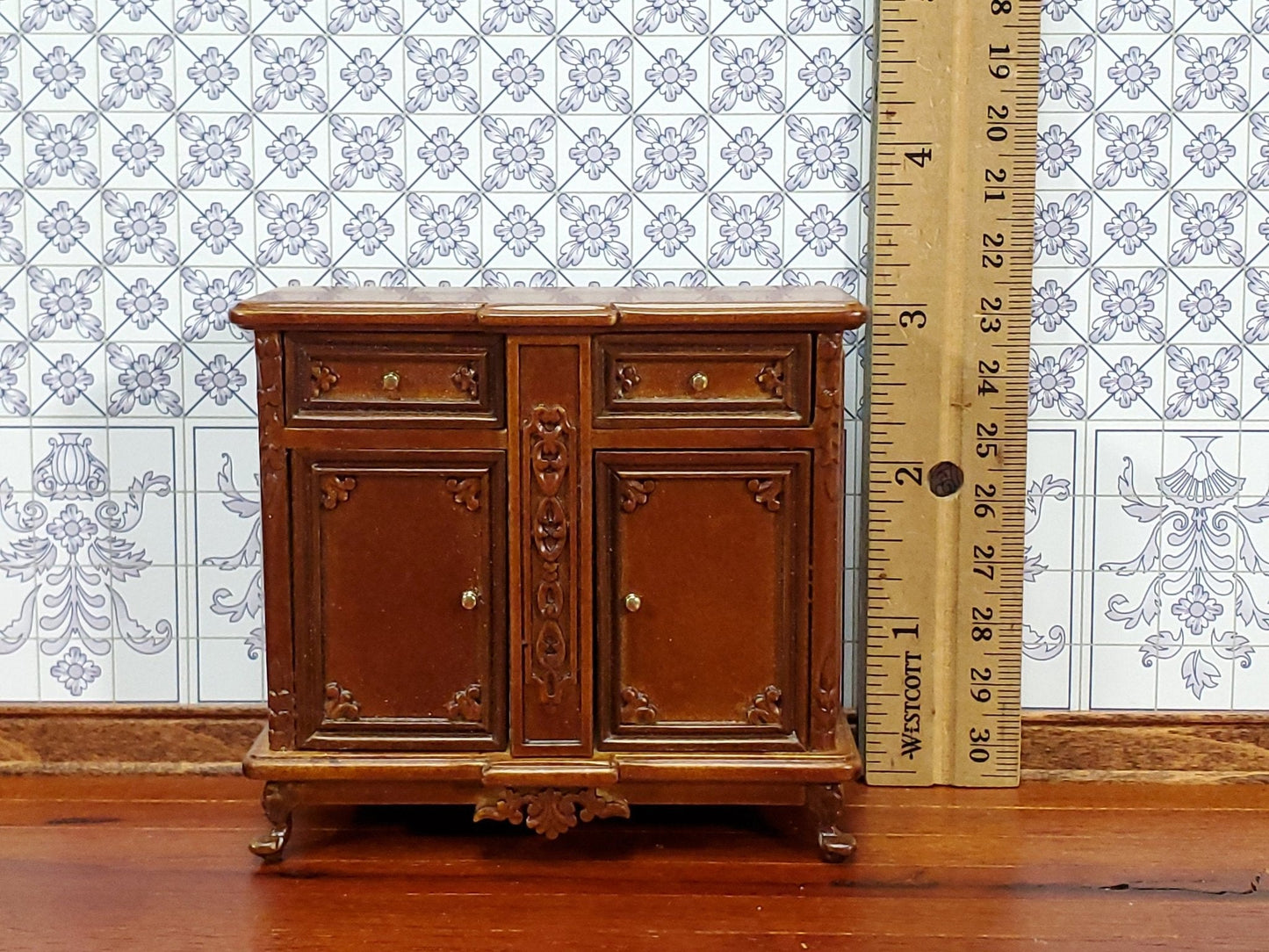 JBM Dollhouse Sideboard Buffet Walnut Finish 1:12 Scale Miniature Furniture - Miniature Crush