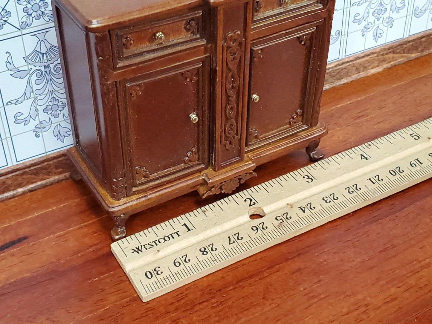 JBM Dollhouse Sideboard Buffet Walnut Finish 1:12 Scale Miniature Furniture - Miniature Crush