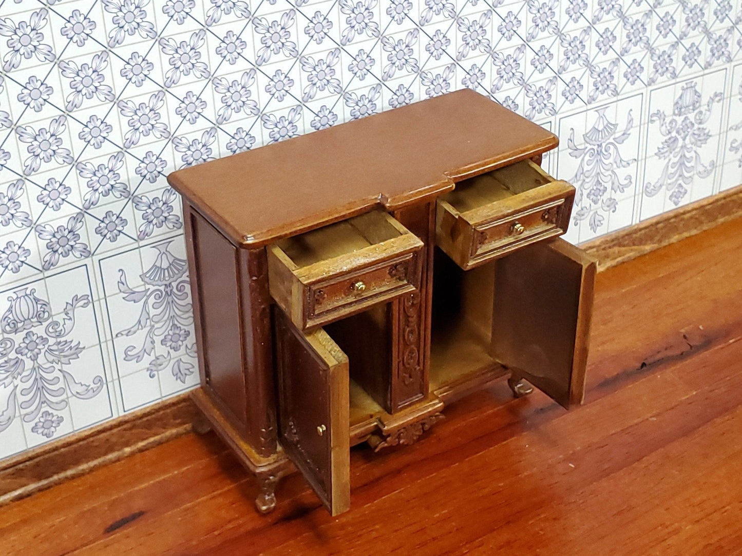 JBM Dollhouse Sideboard Buffet Walnut Finish 1:12 Scale Miniature Furniture - Miniature Crush
