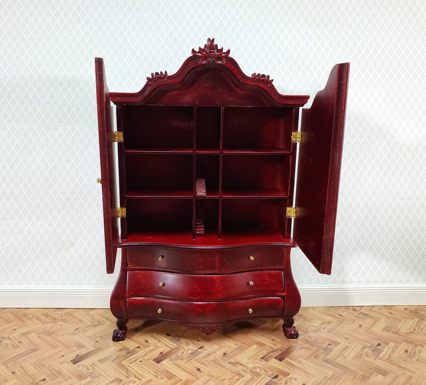 JBM Dutch Baby House Cabinet Dollhouse Large 1:12 Scale Miniature Mahogany Finish - Miniature Crush