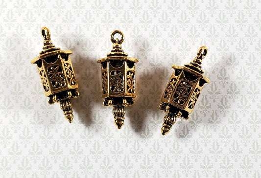 Lantern Charms Small Gold Decoration 3 pieces 1 3/8" Jewelry Making Miniatures - Miniature Crush