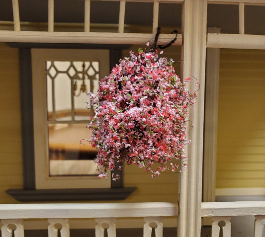 Large Miniature Hanging Plant Flowers Pink Green Model Scenery 1:12 Scale - Miniature Crush