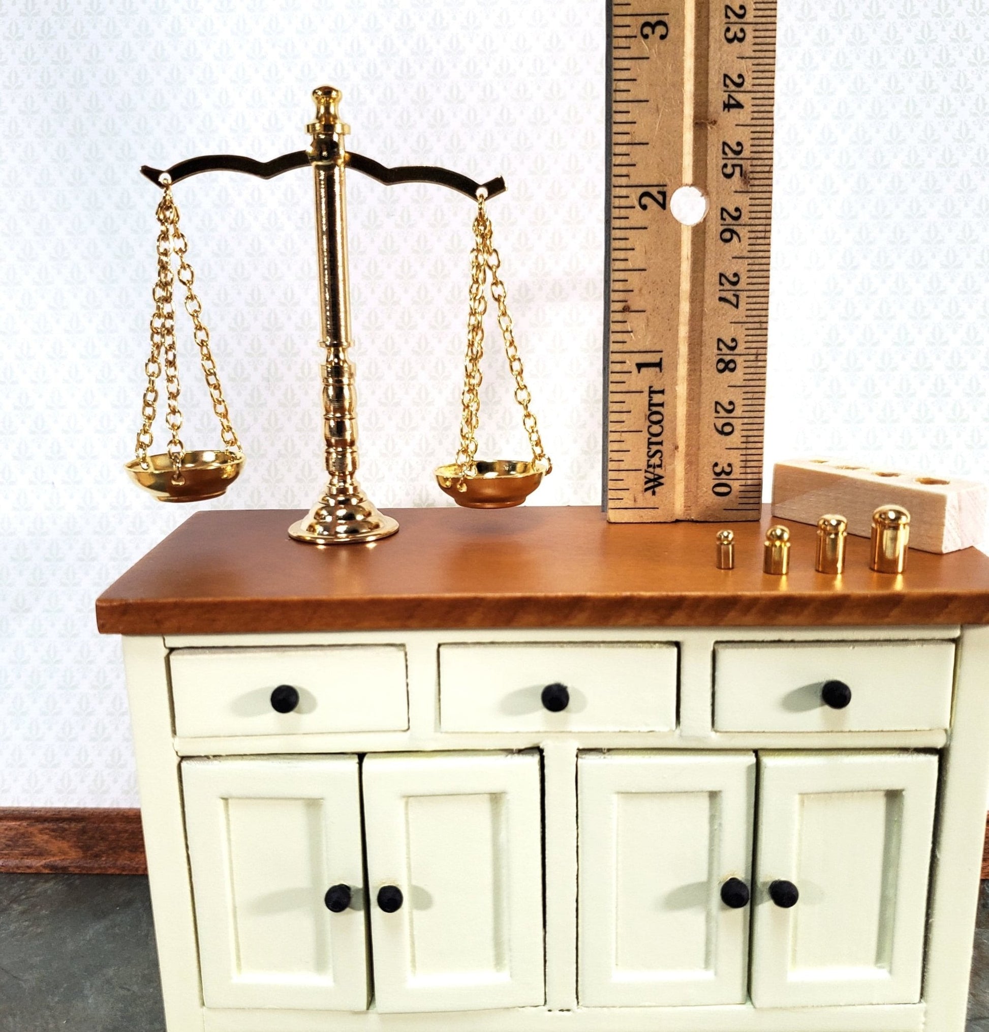 Large Miniature Scales with Weights Pharmacy Apothecary Working Reutter - Miniature Crush