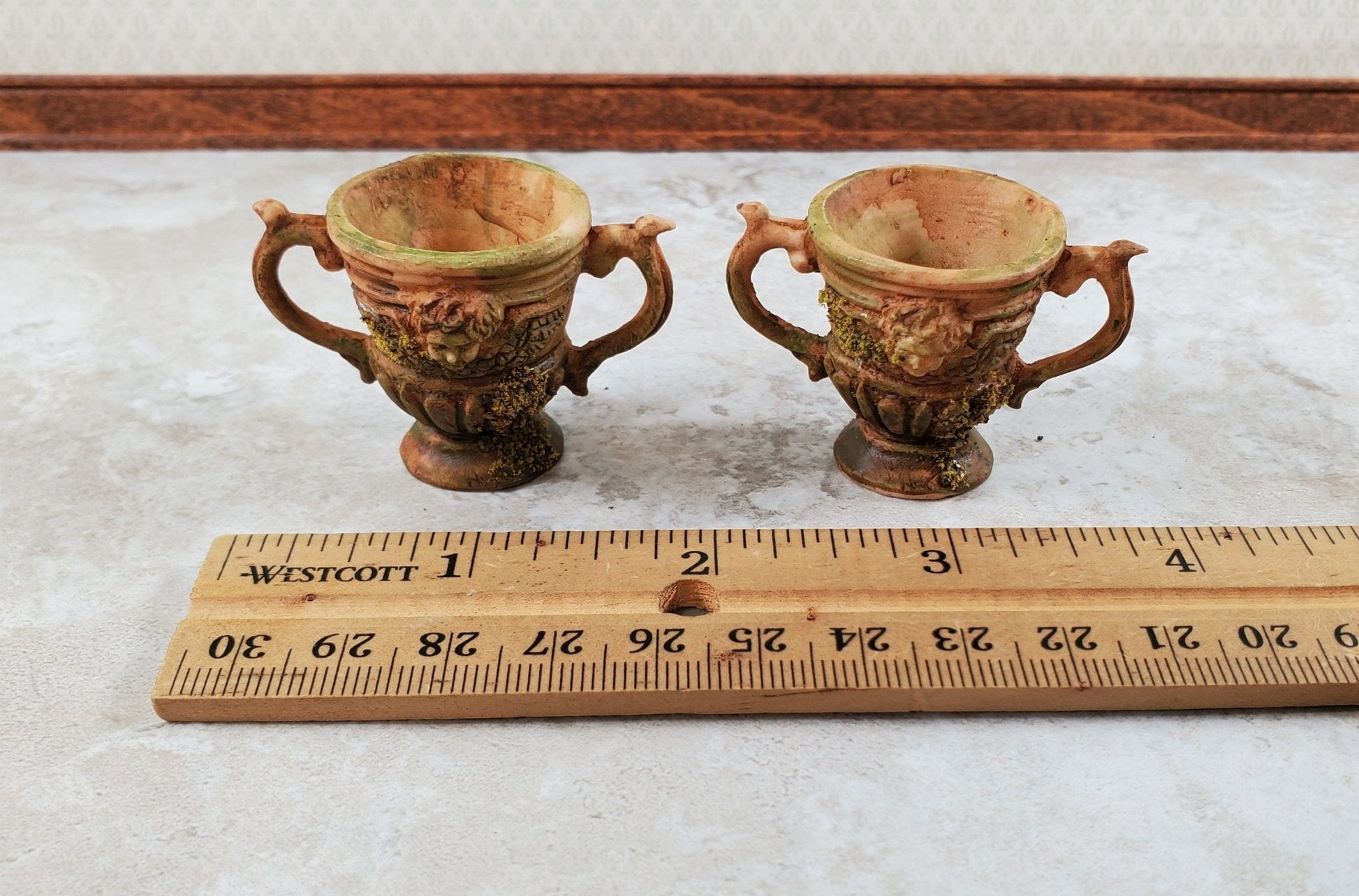 Miniature 2 Handled Urn Planter Cast Resin 1:12 Scale Dollhouse Aged with Moss A1049A Falcon - Miniature Crush