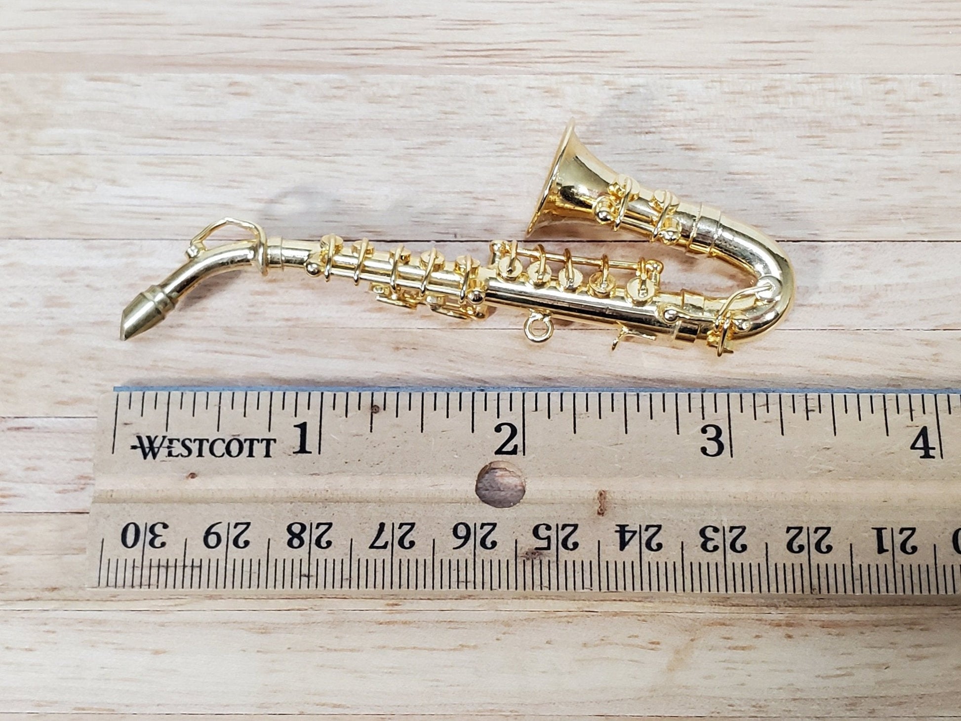 Miniature Alto Saxophone Gold Brass Metal 3 3/8" Tall Instrument with Case 1:6 Scale Ornament - Miniature Crush