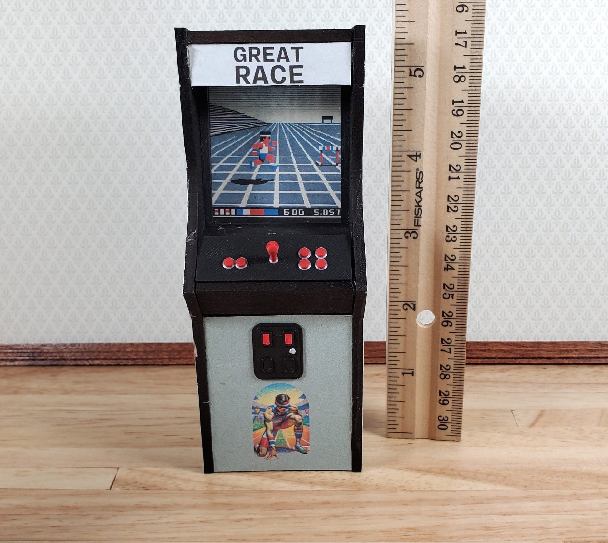 Miniature Arcade Machine DIY KIT Wood 5 1/4" Tall Includes Light, Control Panel - Miniature Crush