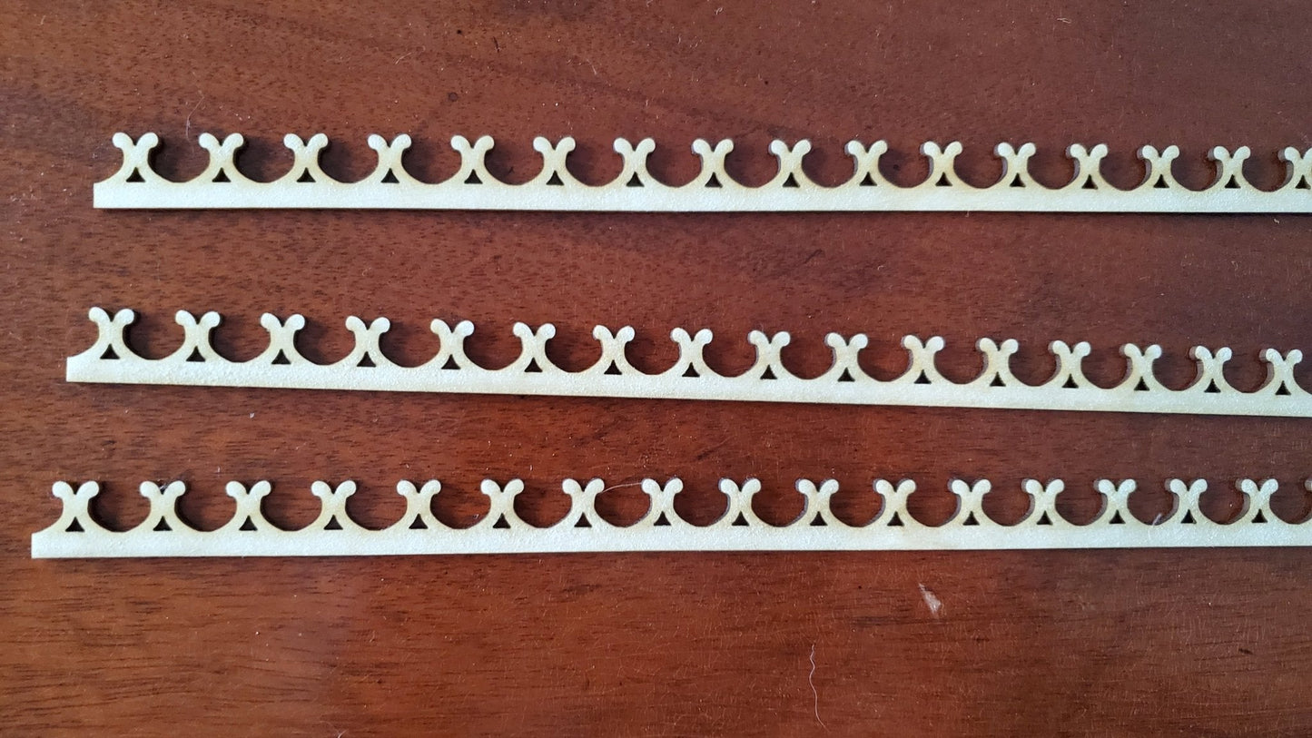 Miniature Decorative Trim Victorian Style 3 Pieces 1/2" x 17 1/2" long x 1/16" - Miniature Crush