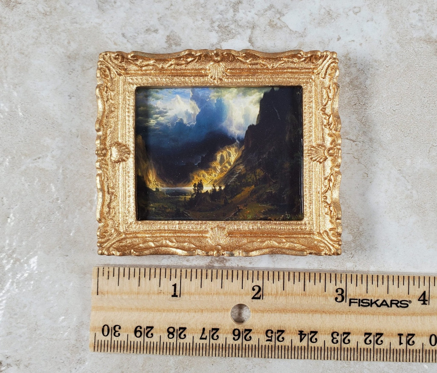 Miniature Framed Art Print Storm in the Rocky Mountains Bierstadt 1:12 Scale - Miniature Crush