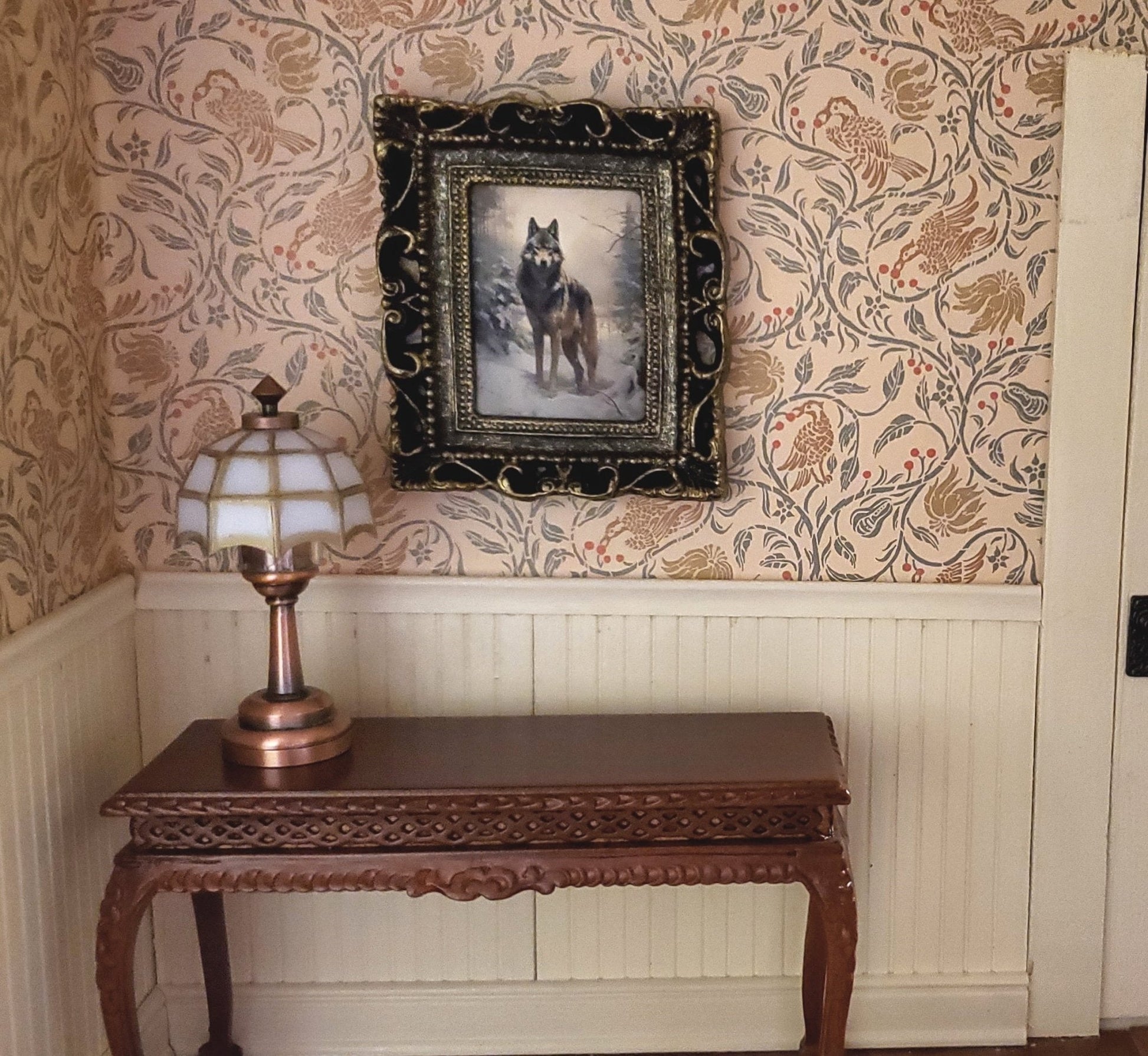 Miniature Gray Wolf in the Forest Art Print Framed 1:12 Scale Dollhouse Decor - Miniature Crush