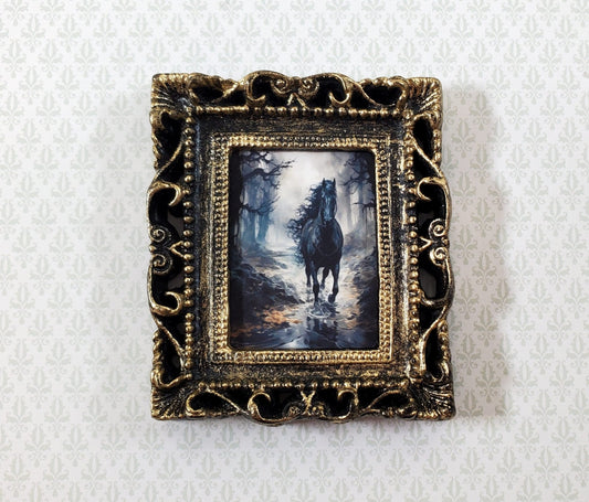 Miniature Horse Framed Print Black Stallion 1:12 Scale Halloween Haunted House - Miniature Crush