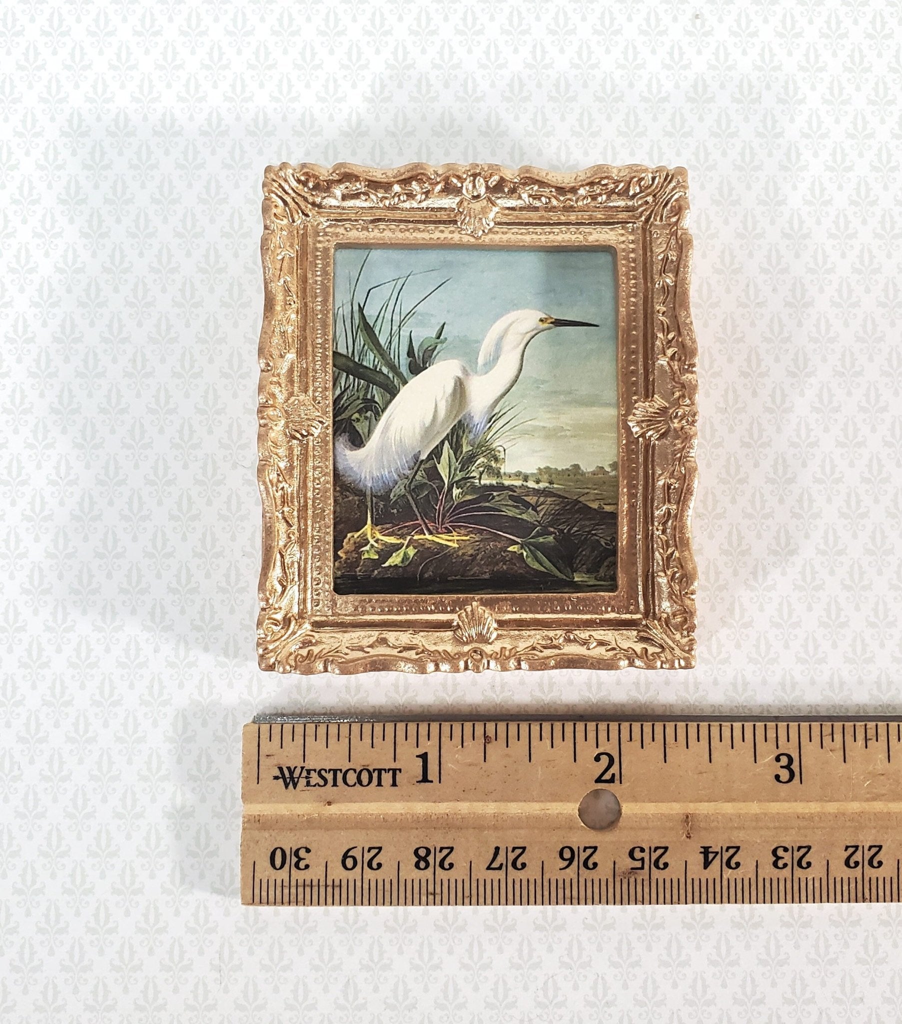 Miniature John James Audubon Print White Egret Bird 1:12 Scale Dollhouse Decor - Miniature Crush