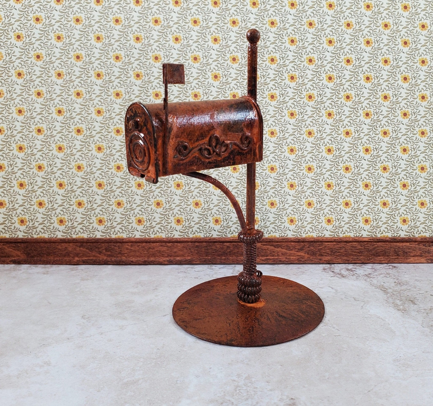 Miniature Mailbox Free Standing Rusted Distressed Metal 1:12 Scale Fairy Garden - Miniature Crush