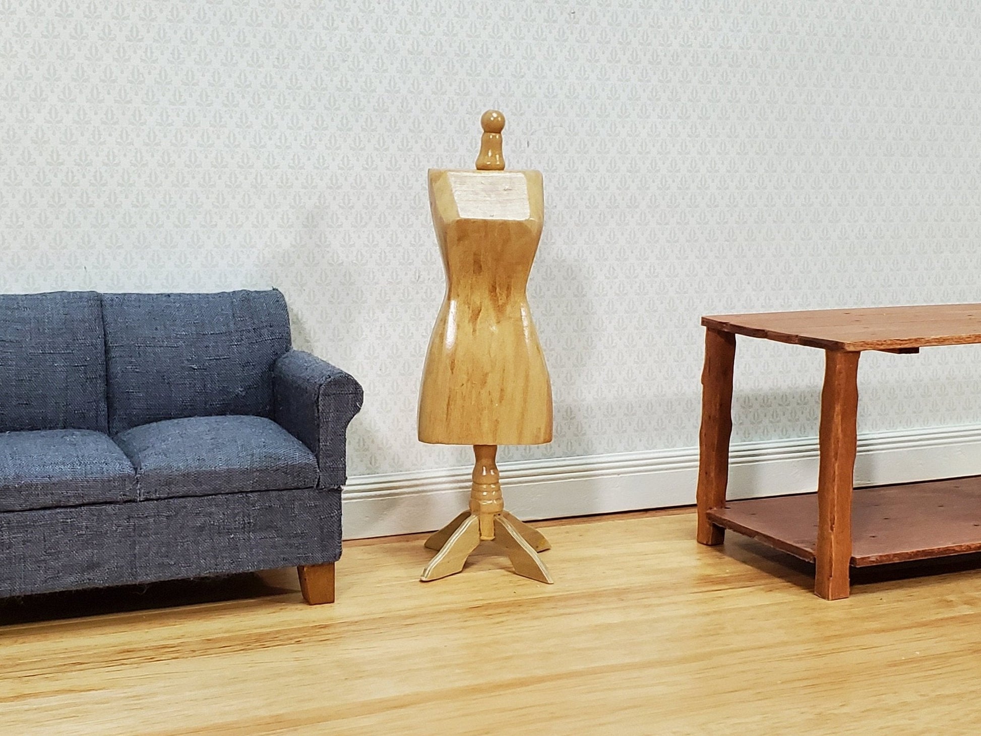 Miniature Mannequin Dressmakers Tailor Dummy Wood 1:12 Scale Dollhouse Light Oak Finish - Miniature Crush