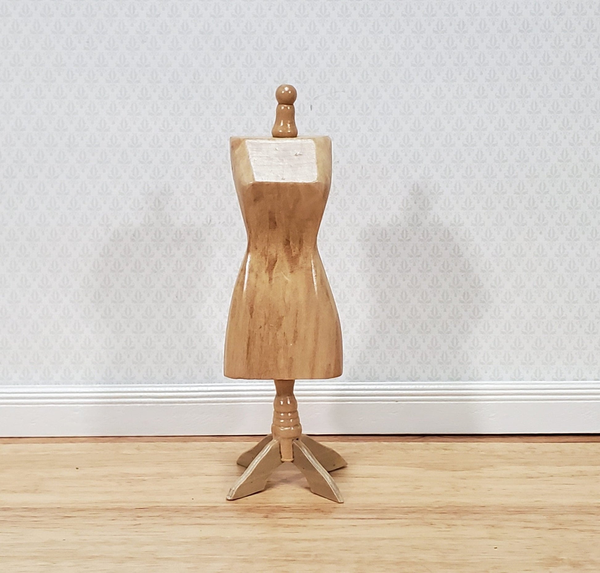 Miniature Mannequin Dressmakers Tailor Dummy Wood 1:12 Scale Dollhouse Light Oak Finish - Miniature Crush