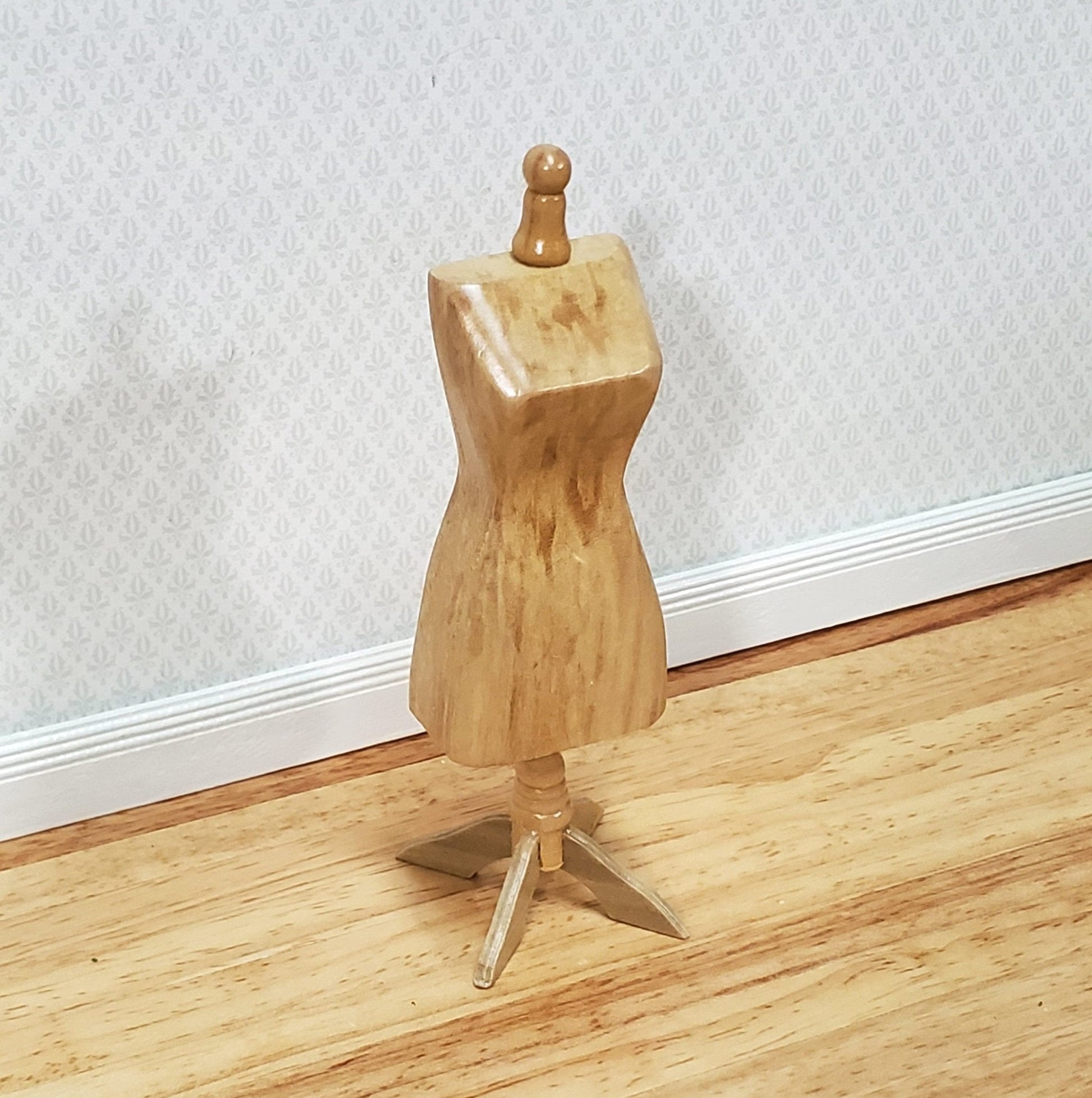 Miniature Mannequin Dressmakers Tailor Dummy Wood 1:12 Scale Dollhouse Light Oak Finish - Miniature Crush