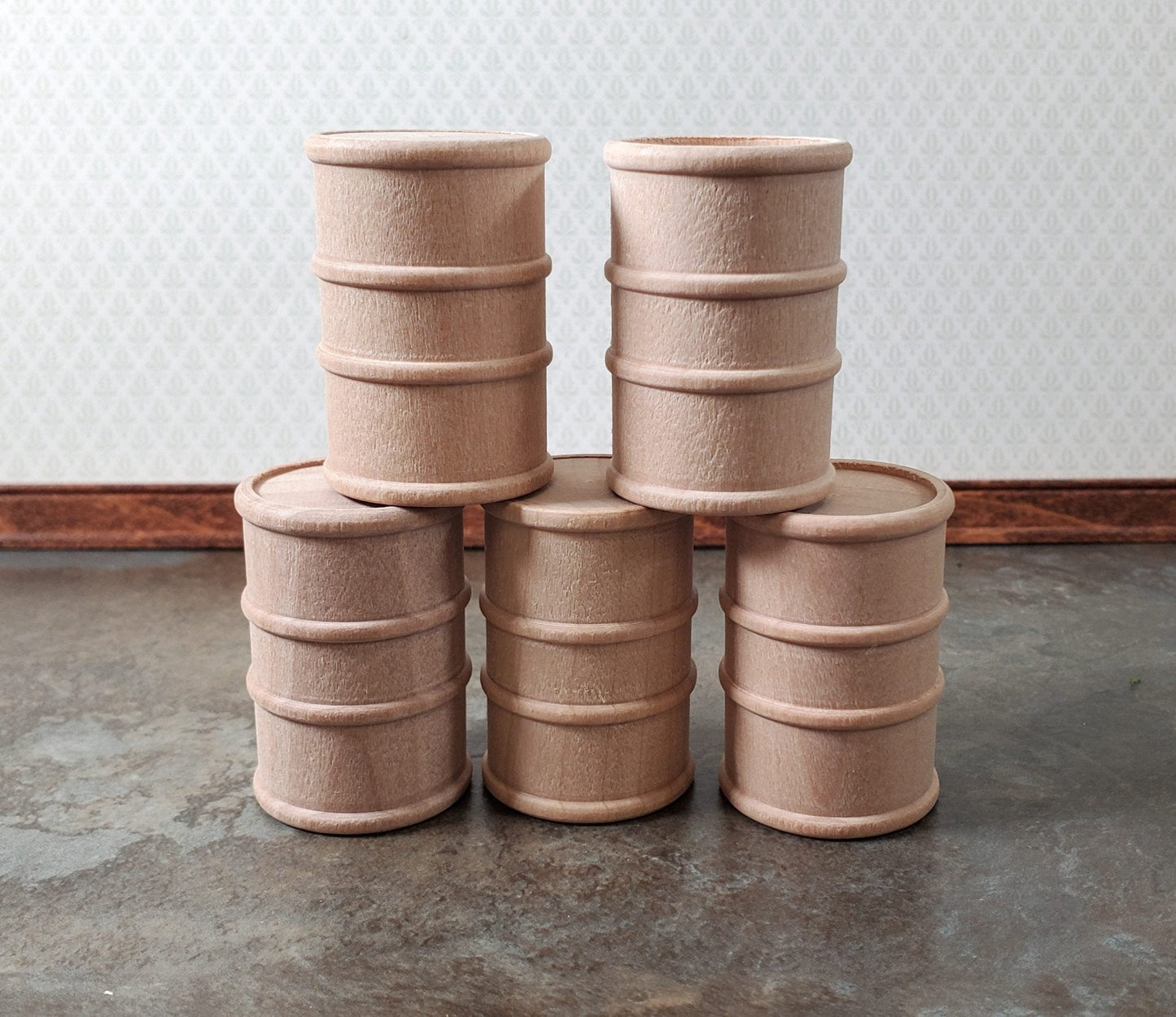 Miniature Oil Barrel Drum Wood Small 1 5/8" Tall Set of 5 Model Building Scenery - Miniature Crush