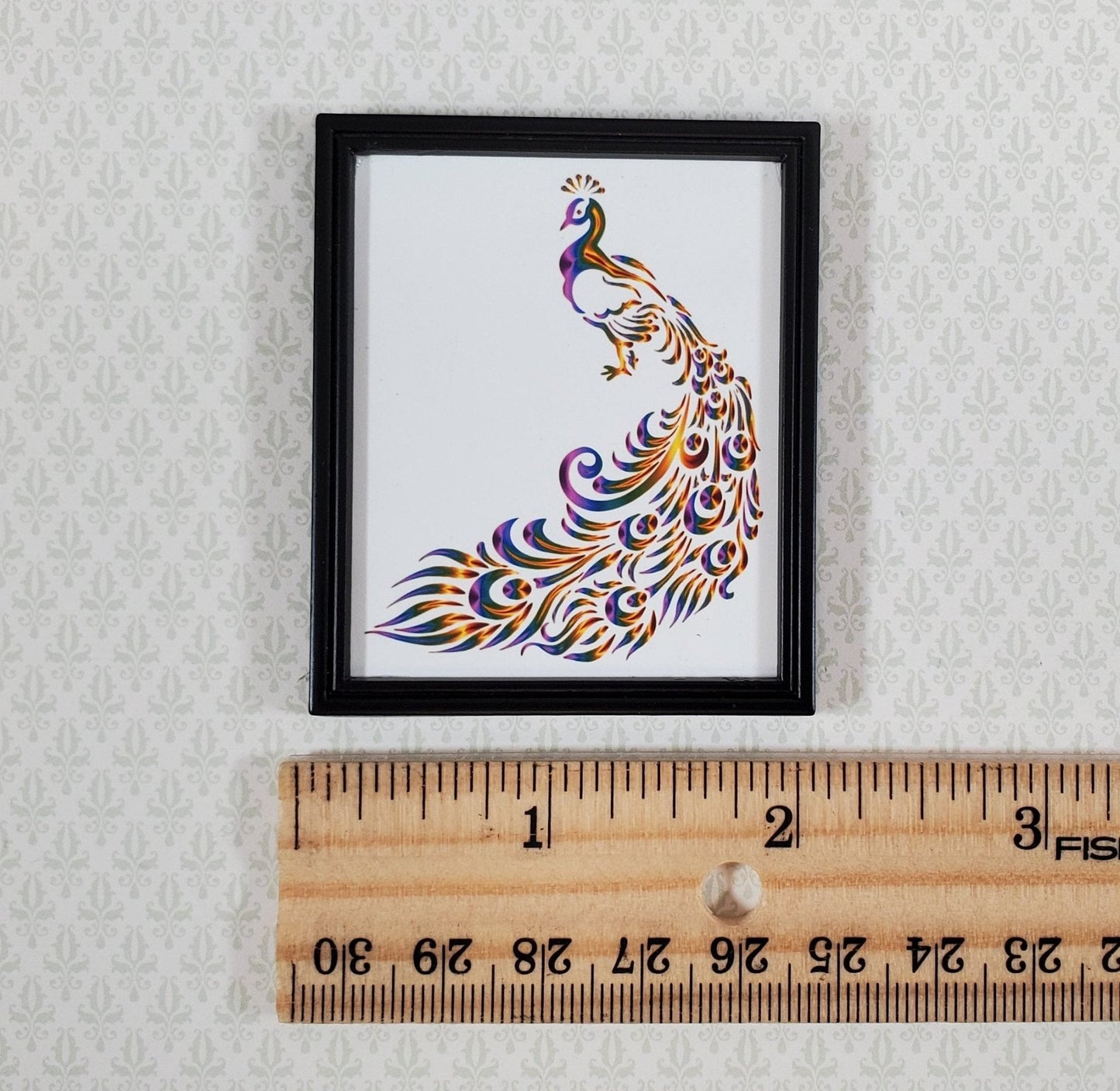 Miniature Peacock Framed Print 1:12 Scale Modern Dollhouse Decor Metal Frame - Miniature Crush
