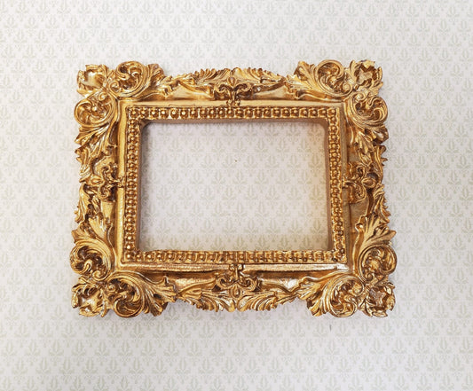 Miniature Picture Frame for 1:6 Scale Settings Large Fancy Gold Flat Back - Miniature Crush