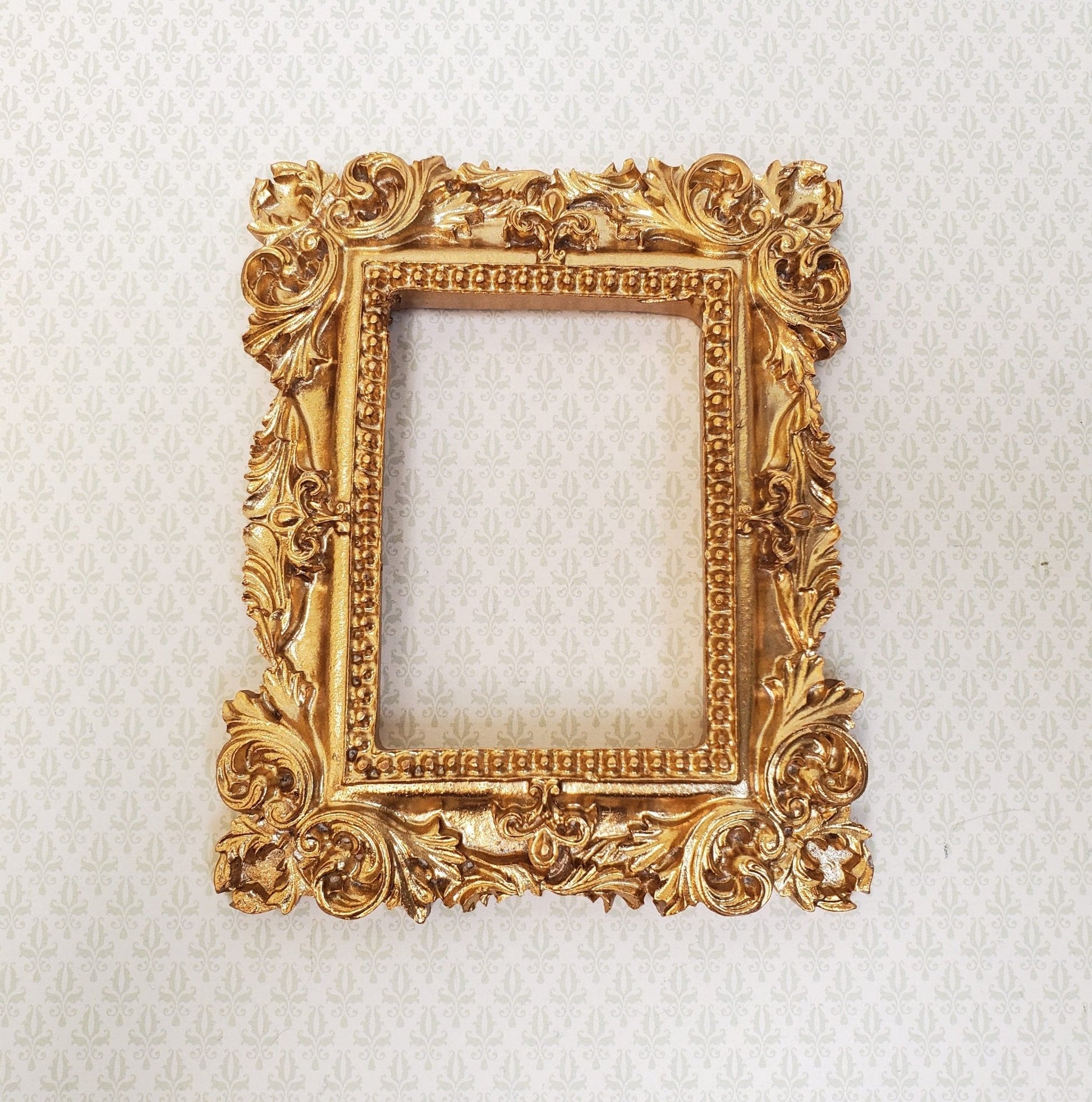 Miniature Picture Frame for 1:6 Scale Settings Large Fancy Gold Flat Back - Miniature Crush