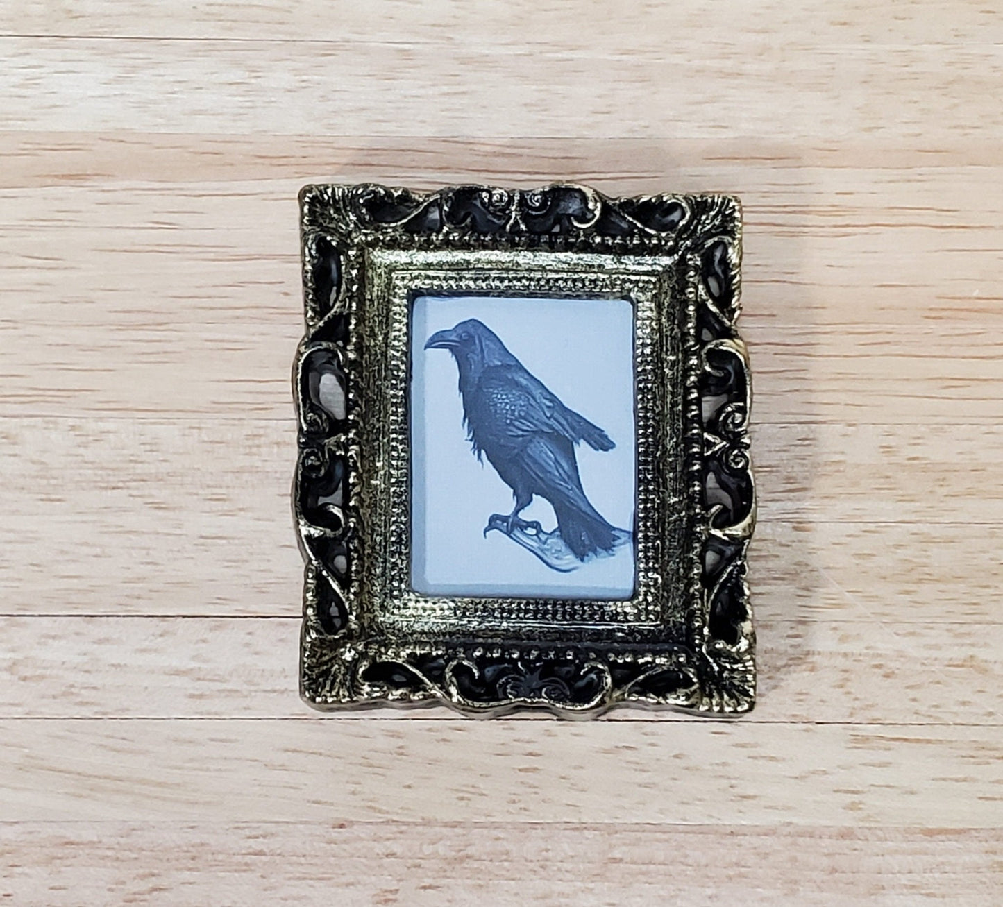Miniature Raven Crow Art Print Framed 1:12 Scale Dollhouse Halloween Haunted House - Miniature Crush