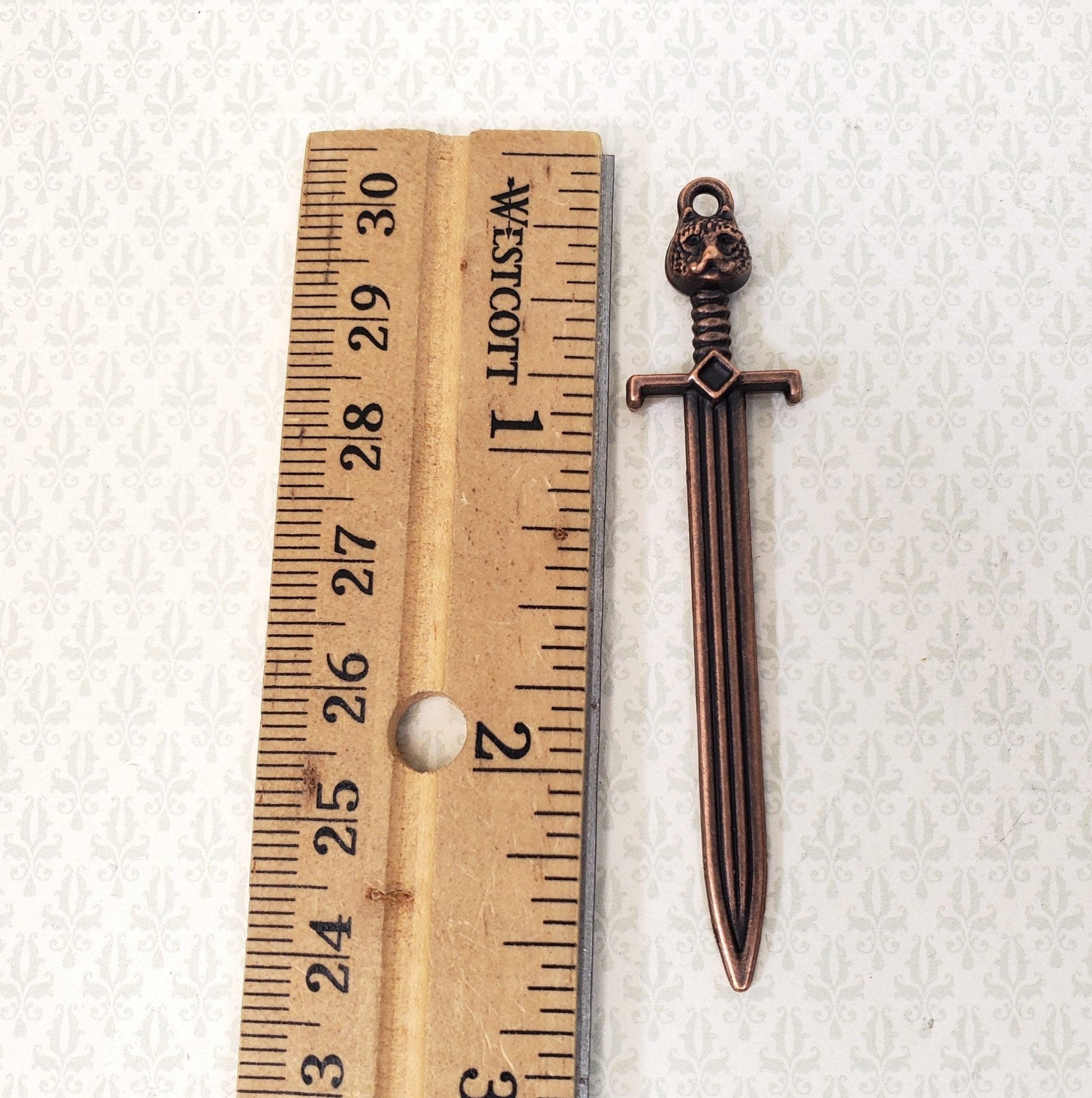 Miniature Sword Cat's Head Jaguar Metal with Bronze Finish 2 5/8" Long - Miniature Crush