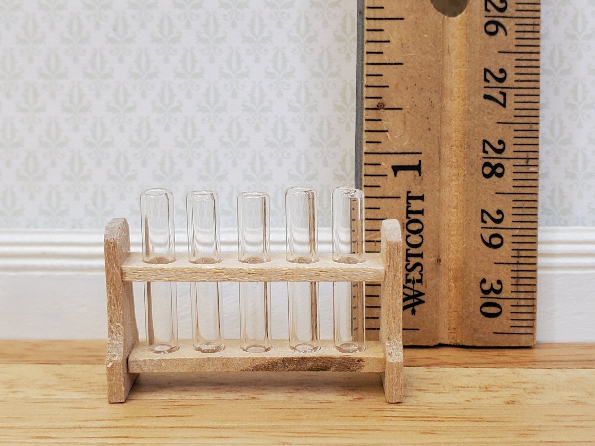 Miniature Test Tubes Glass in Wood Stand Mad Scientist Lab Medical Scenes - Miniature Crush