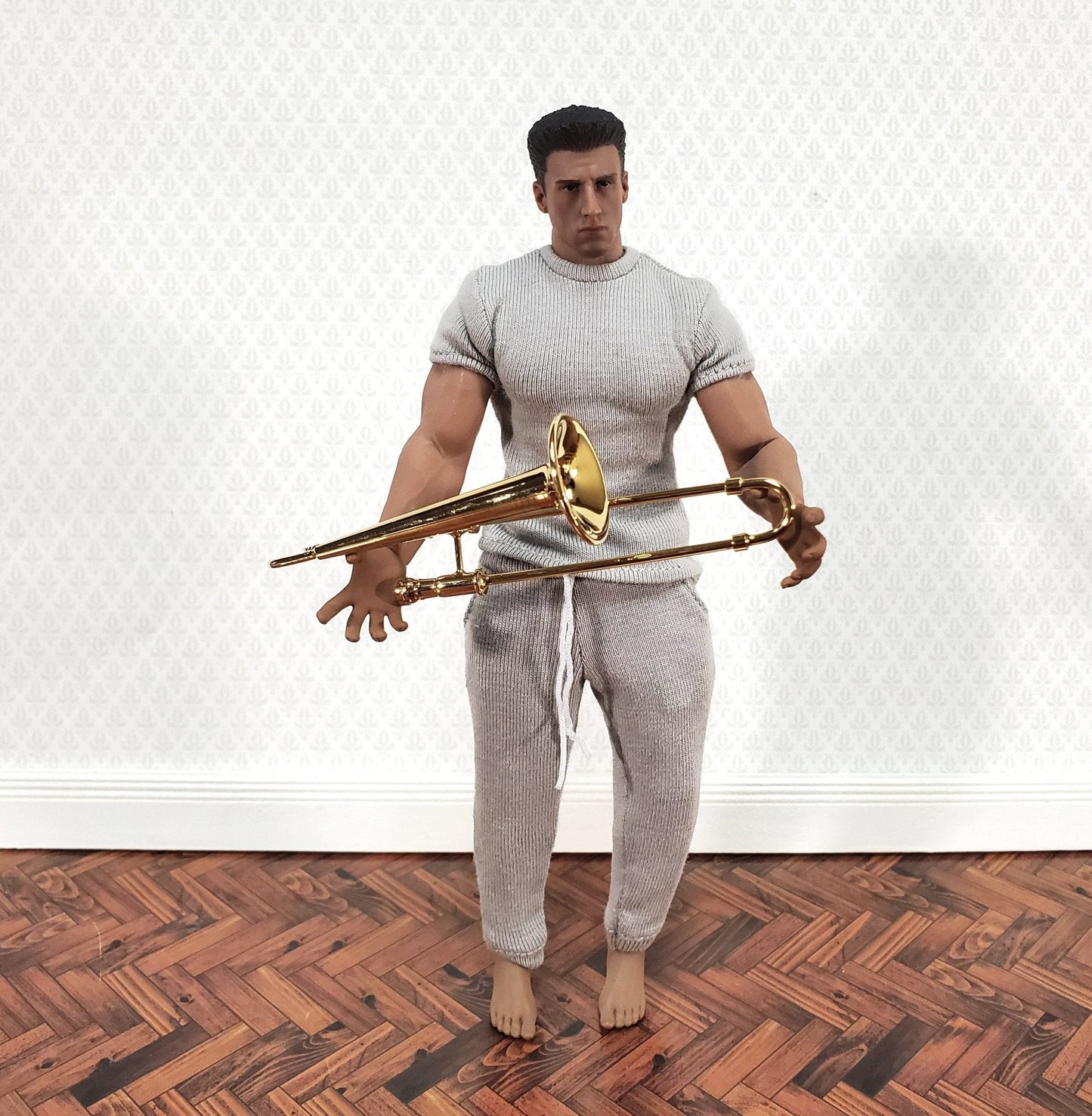 Miniature Trombone 3 1/4" Instrument Prop Model 1:12 Scale Metal with Case - Miniature Crush