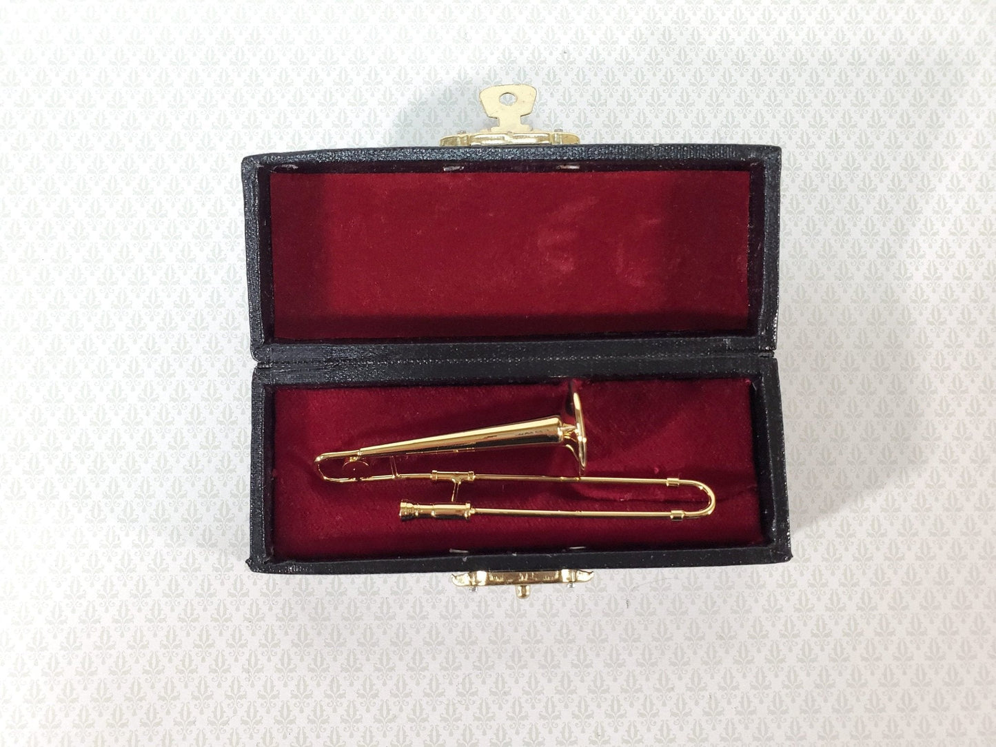 Miniature Trombone 3 1/4" Instrument Prop Model 1:12 Scale Metal with Case - Miniature Crush