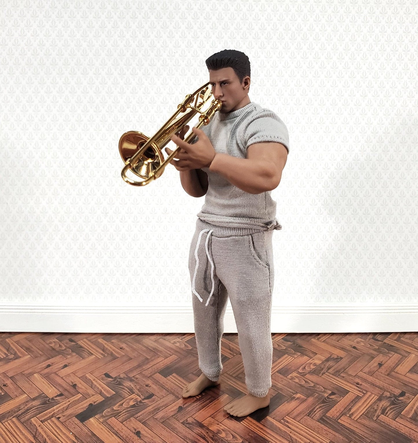 Miniature Trombone 3 1/4" Instrument Prop Model 1:12 Scale Metal with Case - Miniature Crush