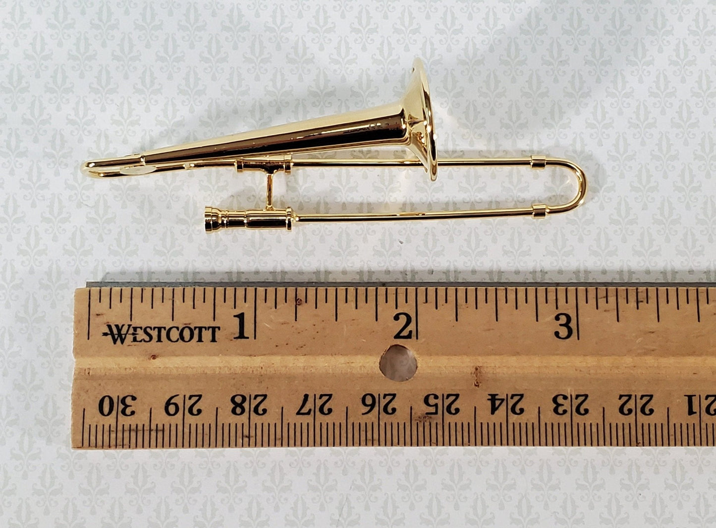 Miniature Trombone 3 1/4" Instrument Prop Model 1:12 Scale Metal with Case - Miniature Crush