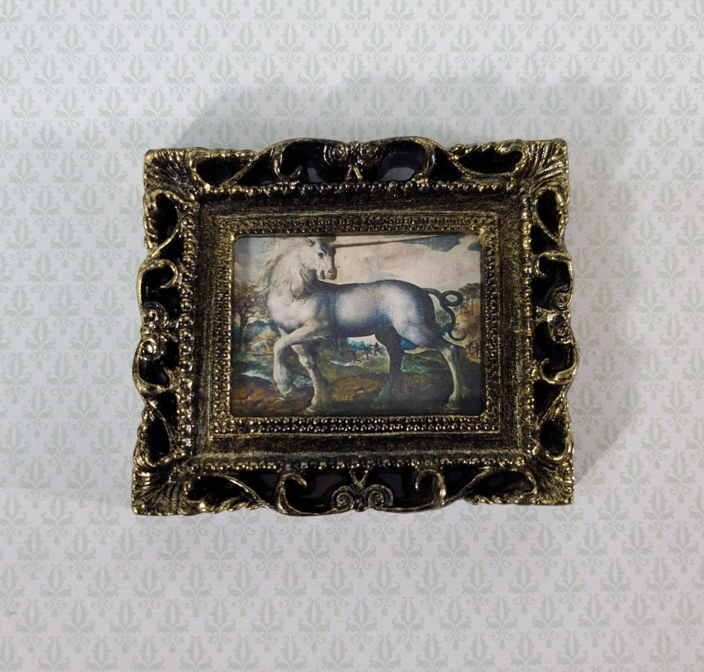 Miniature Unicorn Medieval Framed Art Print 1:12 Scale Dollhouse Decor - Miniature Crush