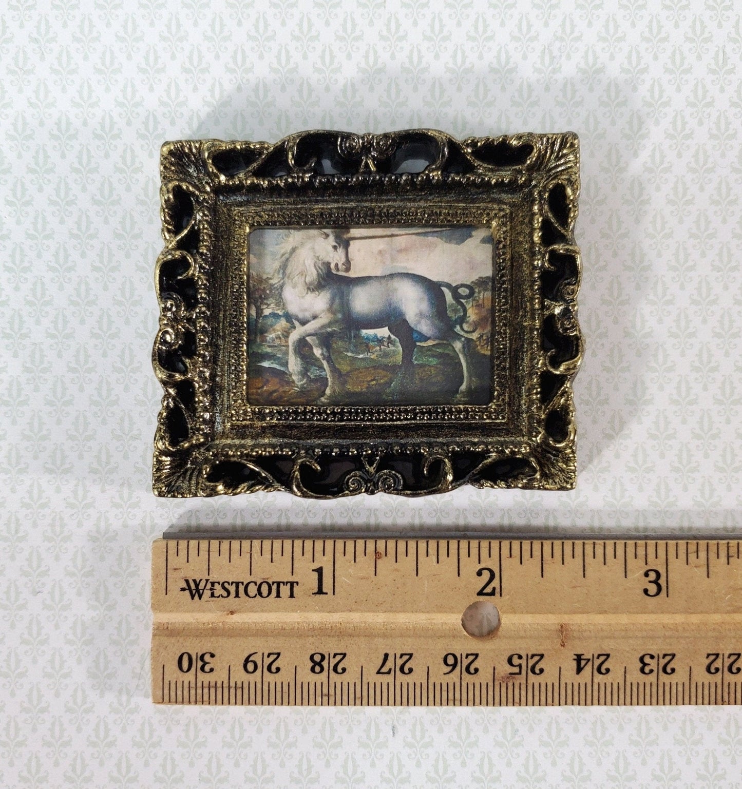 Miniature Unicorn Medieval Framed Art Print 1:12 Scale Dollhouse Decor - Miniature Crush