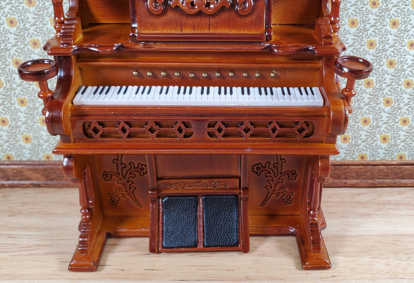 Miniature Upright Pump Organ Piano Walnut Finish 1:12 Scale Dollhouse Furniture - Miniature Crush