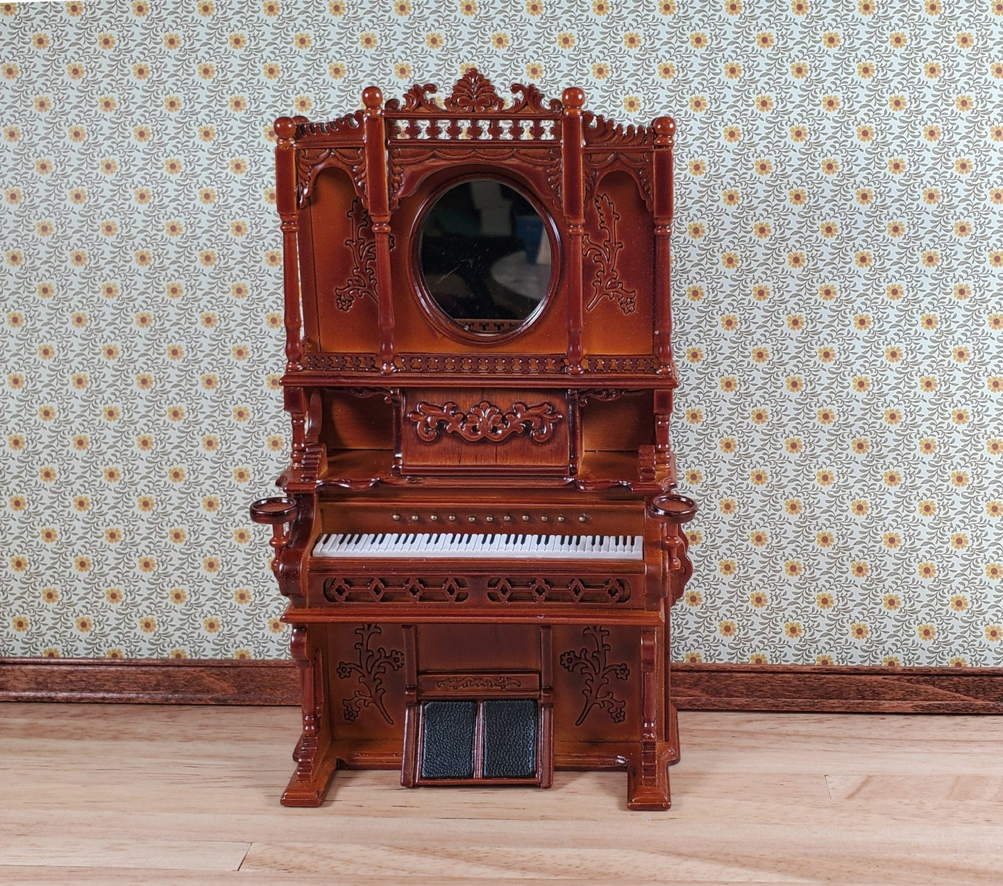 Miniature Upright Pump Organ Piano Walnut Finish 1:12 Scale Dollhouse Furniture - Miniature Crush
